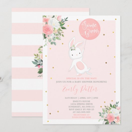 Bunny Baby shower Invitation Some Bunny Special Kaart (Voorkant / Achterkant)