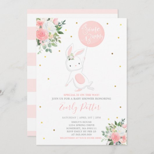 Bunny Baby shower Invitation Some Bunny Special Kaart (Voorkant / Achterkant)