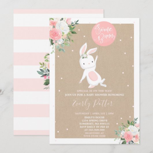 Bunny Baby shower Invitation Some Bunny Special Kaart (Voorkant / Achterkant)