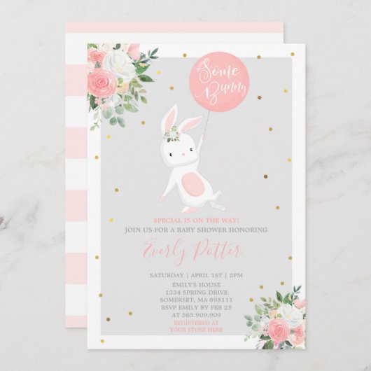 Bunny Baby shower Invitation Some Bunny Special Kaart (Voorkant / Achterkant)