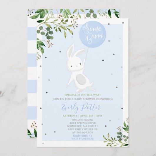 Bunny Baby shower Invitation Some Bunny Special Kaart (Voorkant / Achterkant)