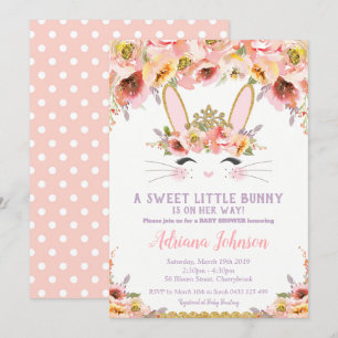 Bunny Baby Shower Invitations Girl Floral Rabbit Kaart