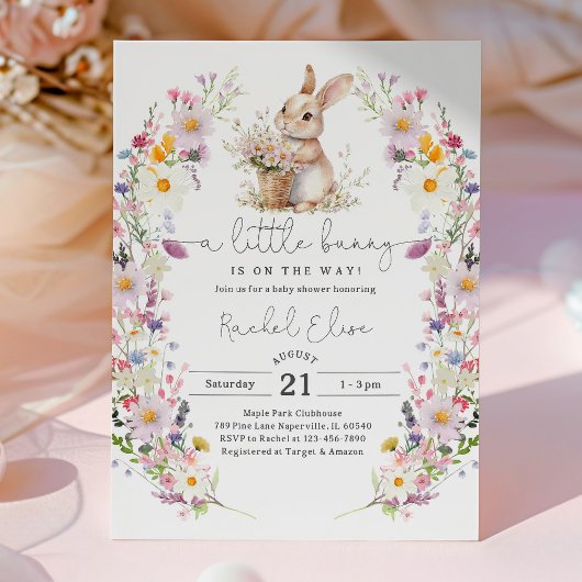 Bunny Baby Shower Invite, Wildflower Spring Design Kaart