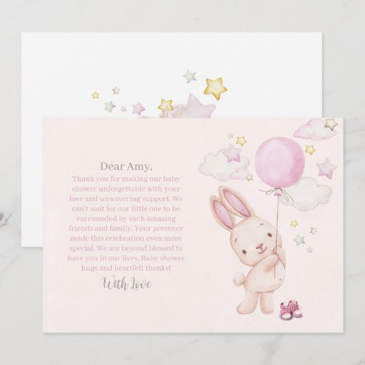 Bunny Baby shower Meisje Bedankkaart (Voorkant / Achterkant)