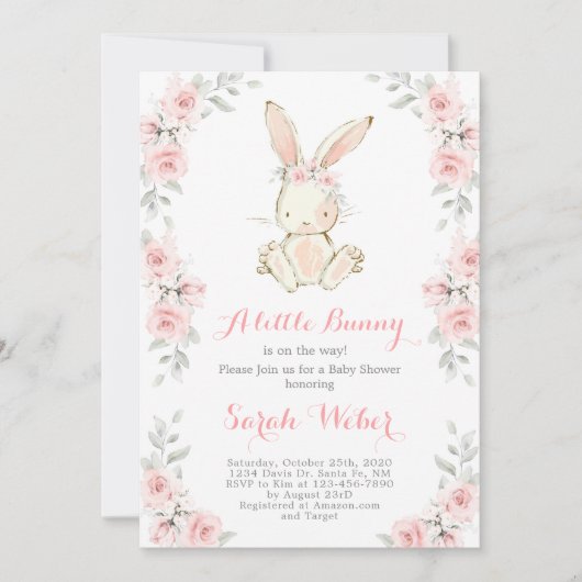 Bunny baby shower meisje kaart (Voorkant)