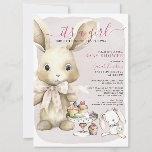 Bunny Baby shower Meisje Kaart