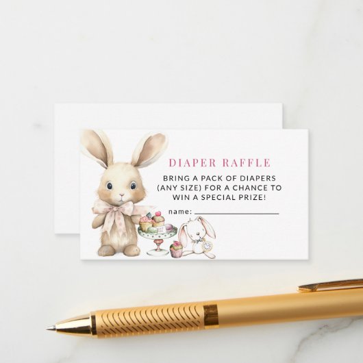 Bunny Baby shower Meisje Luier Raffle Informatiekaartje (Voorkant / Achterkant in situ)