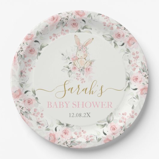 Bunny Baby shower meisje papier Bord (Voorkant)