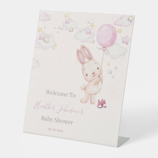 Bunny Baby shower Meisje Reclamebord Met Voetstuk (Voorkant)