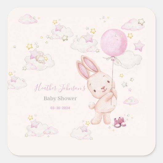 Bunny Baby shower Meisje Vierkante Sticker (Voorkant)