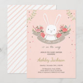 Bunny Baby shower nodigt Konbit Spring Floral uit Kaart (Voorkant / Achterkant)