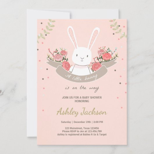 Bunny Baby shower nodigt Konbit Spring Floral uit Kaart (Voorkant)