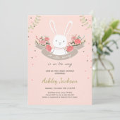 Bunny Baby shower nodigt Konbit Spring Floral uit Kaart (Staand voorkant)