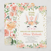 Bunny baby shower nodigt perzikje uit kaart (Voorkant / Achterkant)