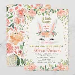 Bunny baby shower nodigt perzikje uit kaart