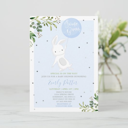 Bunny Baby shower nodigt uit tot een speciale bunn Kaart (Staand voorkant)