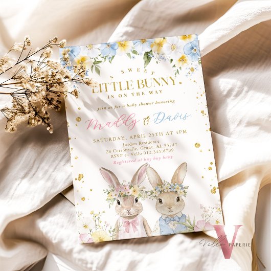 Bunny Baby shower Roze Blauw Goud Geslacht Reveal Kaart