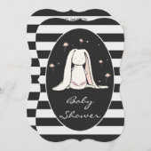 Bunny Baby shower roze bloemen zwarte witte strepe Kaart (Voorkant / Achterkant)