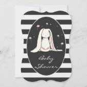Bunny Baby shower roze bloemen zwarte witte strepe Kaart (Voorkant)