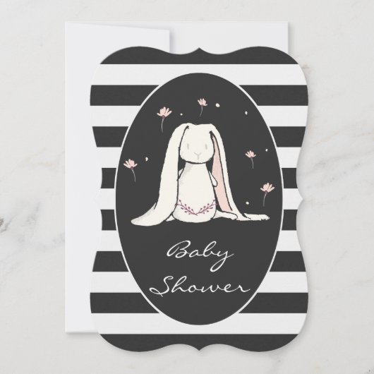 Bunny Baby shower roze bloemen zwarte witte strepe Kaart (Voorkant)