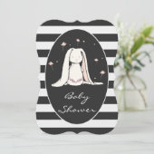 Bunny Baby shower roze bloemen zwarte witte strepe Kaart (Staand voorkant)