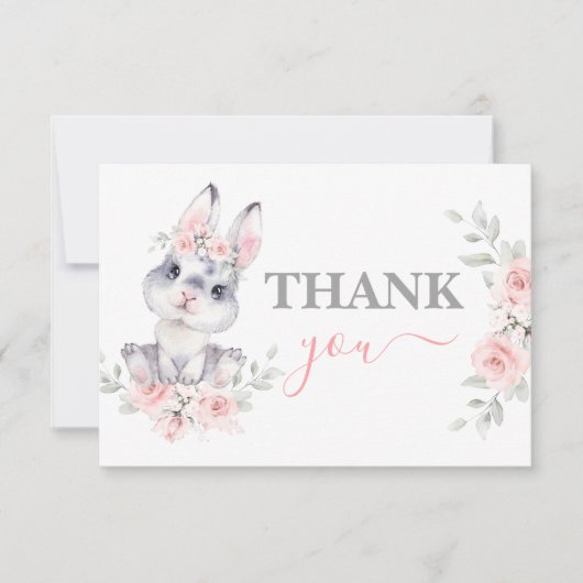 Bunny Baby shower roze dank je briefkaart (Voorkant)