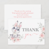 Bunny Baby shower roze dank je briefkaart (Voorkant / Achterkant)