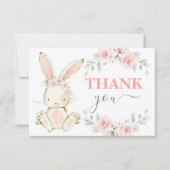 Bunny Baby shower roze dank je briefkaart (Voorkant)
