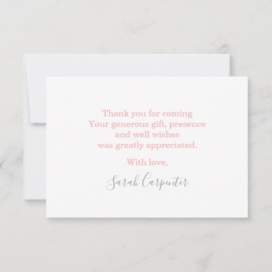 Bunny Baby shower roze dank je briefkaart (Achterkant)