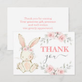Bunny Baby shower roze dank je briefkaart (Voorkant / Achterkant)