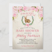 Bunny BABY SHOWER roze Mooie Bloemenuitnodiging Kaart (Voorkant)