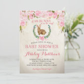 Bunny BABY SHOWER roze Mooie Bloemenuitnodiging Kaart (Staand voorkant)