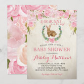Bunny BABY SHOWER roze Mooie Bloemenuitnodiging Kaart (Voorkant / Achterkant)