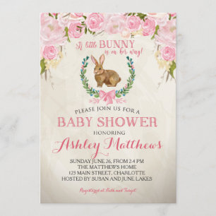 Bunny BABY SHOWER roze mooie Floral Kaart