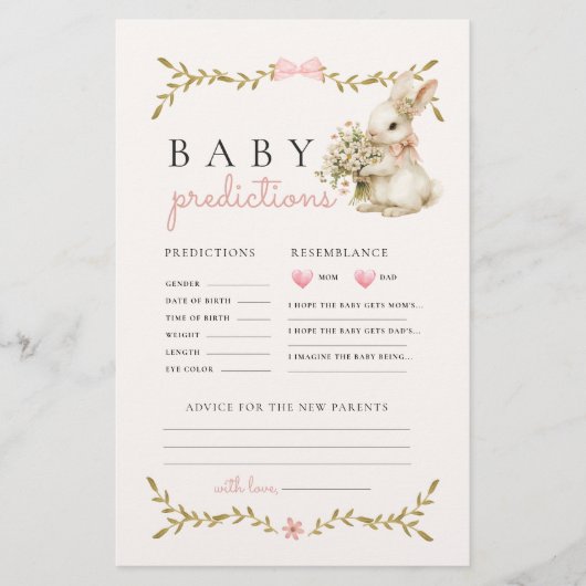 Bunny Baby shower spel voorspellingen en advies Briefpapier (Voorkant)