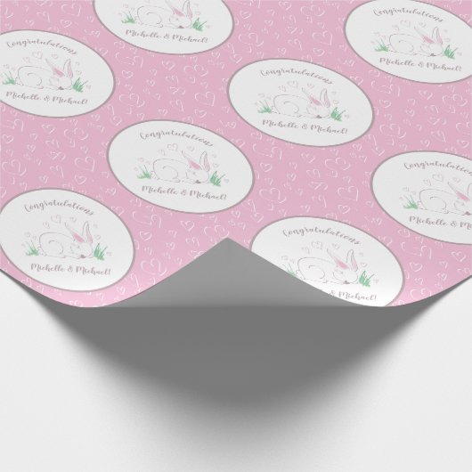 Bunny Baby shower Spring Pink Girl Cadeaupapier (Hoek)