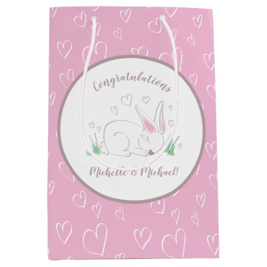 Bunny Baby shower Spring Pink Girl Medium Cadeauzakje (Voorkant)