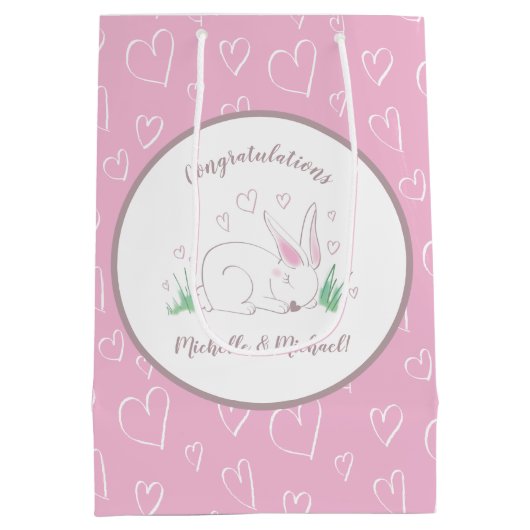 Bunny Baby shower Spring Pink Girl Medium Cadeauzakje (Achterkant)
