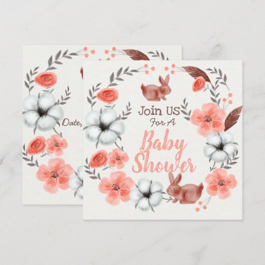 Bunny Baby shower Uitnodiging (Voorkant / Achterkant)