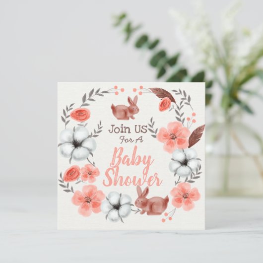 Bunny Baby shower Uitnodiging (Staand voorkant)