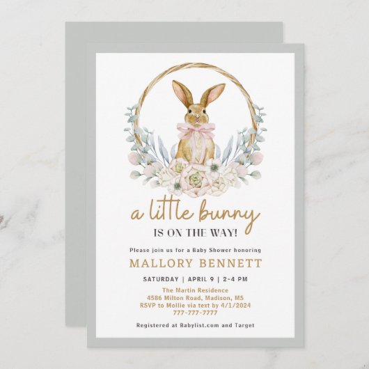 Bunny Baby shower Uitnodiging (Voorkant / Achterkant)