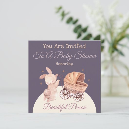 Bunny Baby shower Uitnodiging (Staand voorkant)