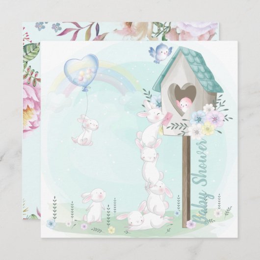 Bunny Baby shower Uitnodiging (Voorkant / Achterkant)