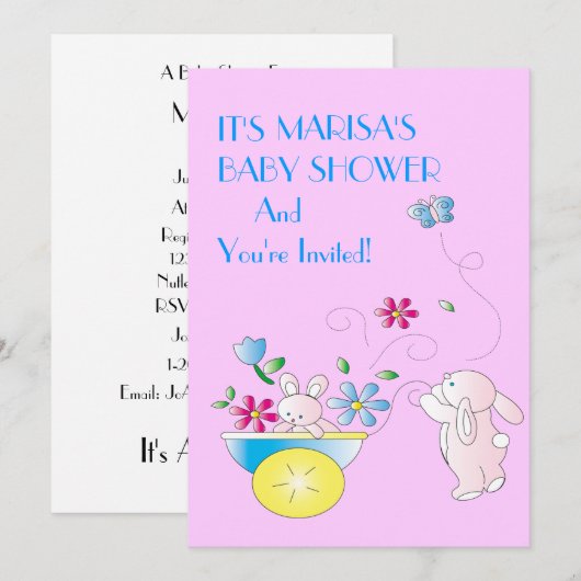 Bunny Baby shower Uitnodiging (Voorkant / Achterkant)