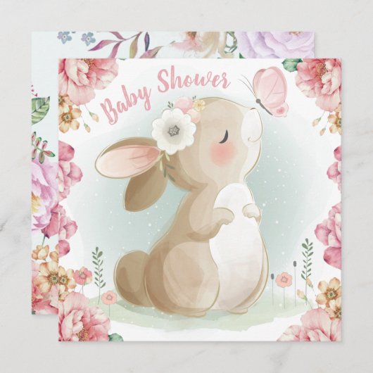 Bunny Baby shower Uitnodiging (Voorkant / Achterkant)
