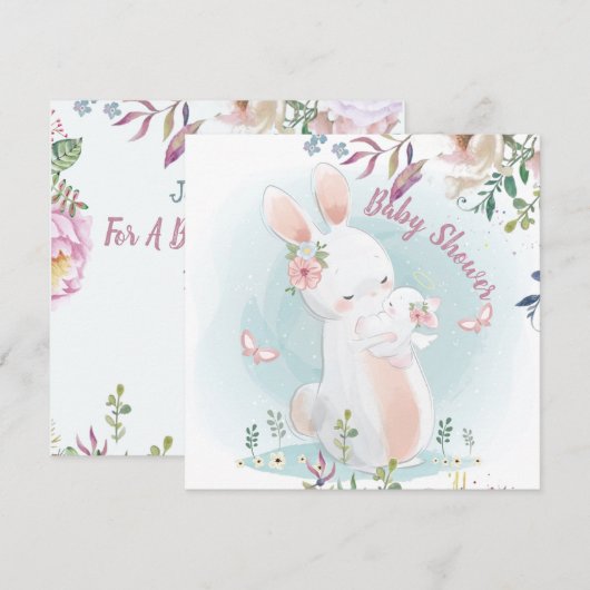 Bunny Baby shower Uitnodiging (Voorkant / Achterkant)