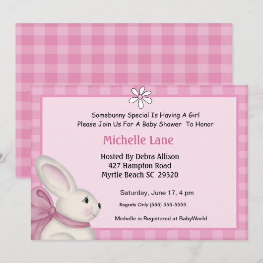 Bunny Baby shower Uitnodiging (Voorkant / Achterkant)