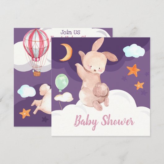 Bunny Baby shower Uitnodiging (Voorkant / Achterkant)