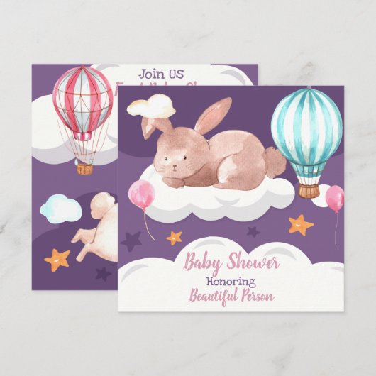 Bunny Baby shower Uitnodiging (Voorkant / Achterkant)