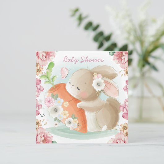 Bunny Baby shower Uitnodiging (Staand voorkant)